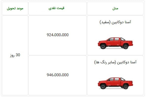 طرح فروش فوری پیکاپ آسنا  مرداد ۱۴۰۰