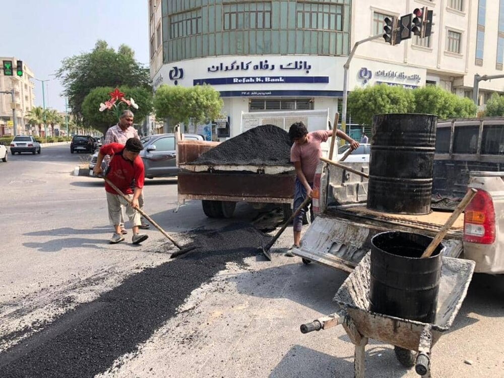 آغاز پویش مرمت نوارهای حفاری در معابر شهر قشم