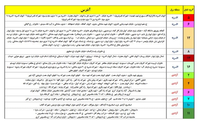 جدول جدید خاموشیهای احتمالی پایتخت منتشر شد