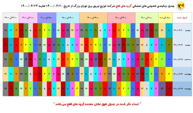جدول جدید خاموشیهای احتمالی پایتخت منتشر شد