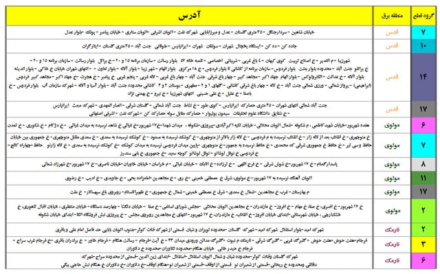 برنامه جدید زمان‌بندی خاموشی احتمالی در تهران اعلام شد