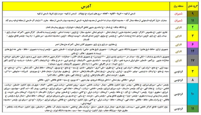 برنامه جدید زمان‌بندی خاموشی احتمالی در تهران اعلام شد