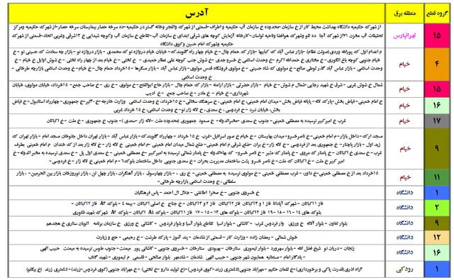 برنامه جدید زمان‌بندی خاموشی احتمالی در تهران اعلام شد