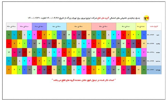 برنامه جدید زمان‌بندی خاموشی احتمالی در تهران اعلام شد