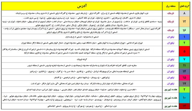 جداول جدید خاموشی‌های احتمالی تهران منتشر شد