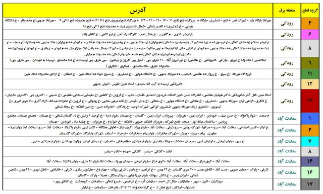 جداول جدید خاموشی‌های احتمالی تهران منتشر شد