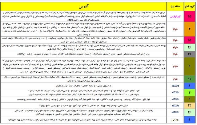 جداول جدید خاموشی‌های احتمالی تهران منتشر شد