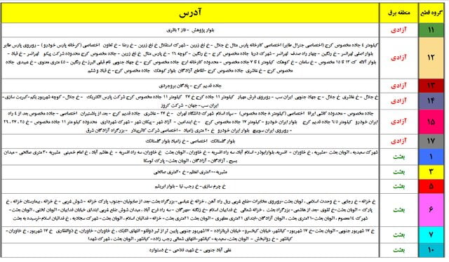 جداول جدید خاموشی‌های احتمالی تهران منتشر شد