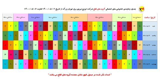 جداول جدید خاموشی‌های احتمالی تهران منتشر شد