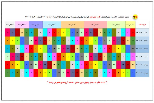 جداول خاموشیهای احتمالی پایتخت را ببینید