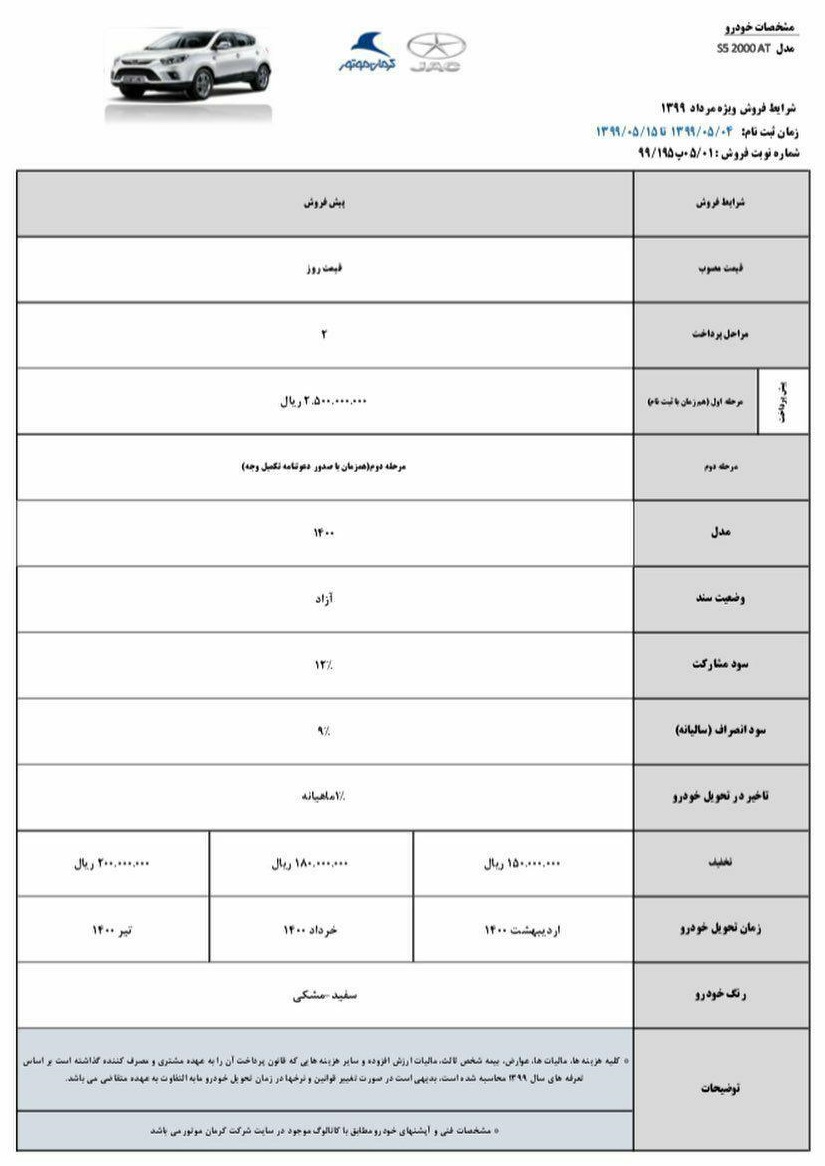 طرح جدید پیش فروش خودرو جک S5 [به روز رسانی] - مرداد 99