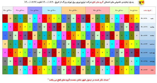 برق این مناطق احتمالا قطع میشود