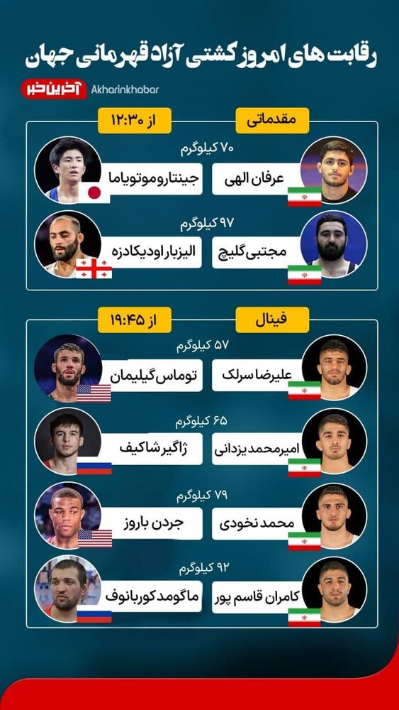 ساعت فینالهای کشتی ایران مشخص شد