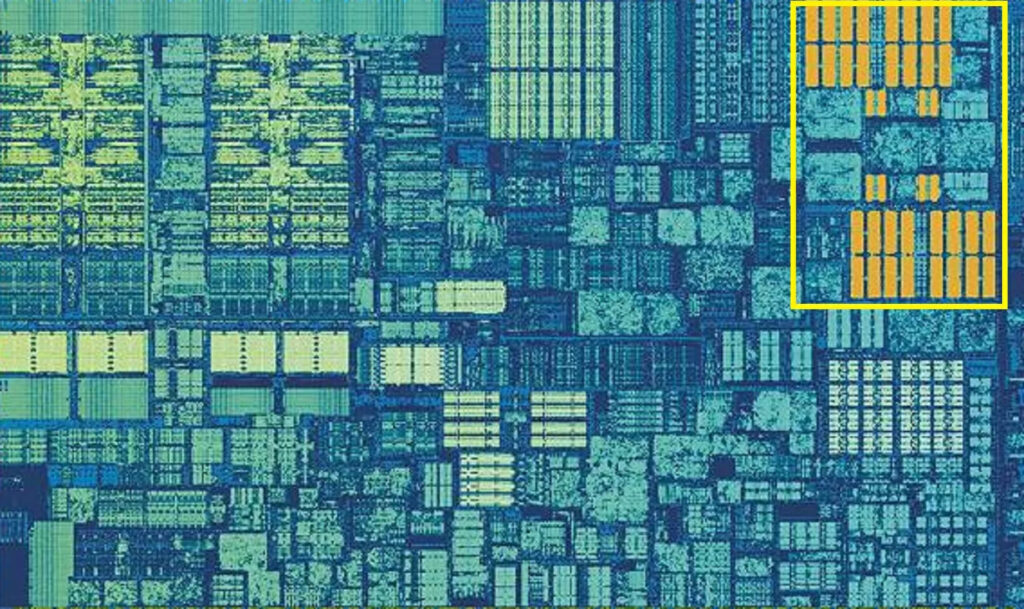 صویر زوم شده بخشی از هسته سیپییوی دسکتاپ اینل اسکای لیک (Intel's Skylake)