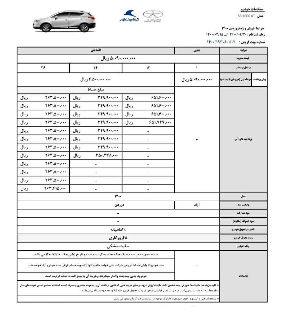 شرایط فروش ویژه جک S3 فروردین ۱۴۰۰