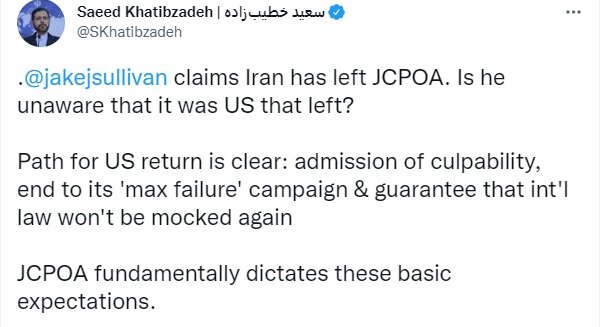 پاسخ خطیب‌زاده به ادعای مضحک سالیوان درباره ایران