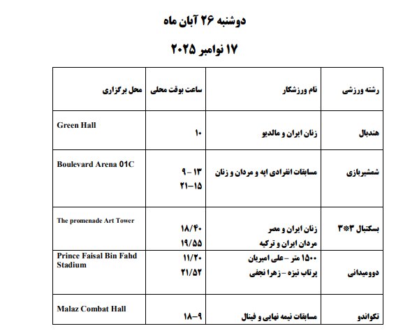 برنامه مسابقات ایران در بازیهای کشورهای اسلامی
