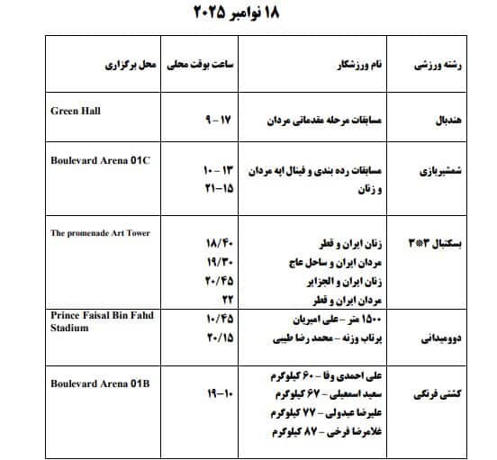 برنامه مسابقات ایران در بازیهای کشورهای اسلامی