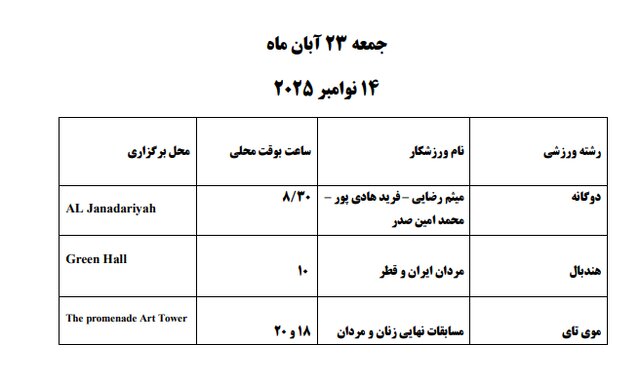 برنامه مسابقات ایران در بازیهای کشورهای اسلامی