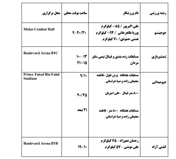 برنامه مسابقات ایران در بازیهای کشورهای اسلامی