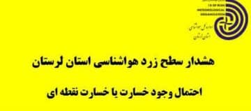 صدور هشدار هواشناسی سطح زرد برای لرستان