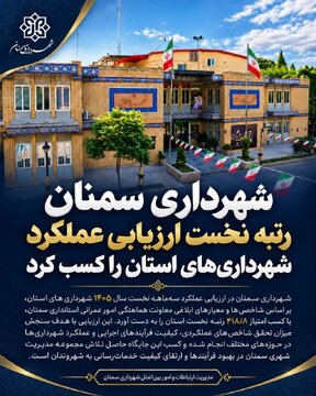 شهرداری سمنان رتبه نخست ارزیابی عملکرد شهرداریهای استان را از آن خود کرد